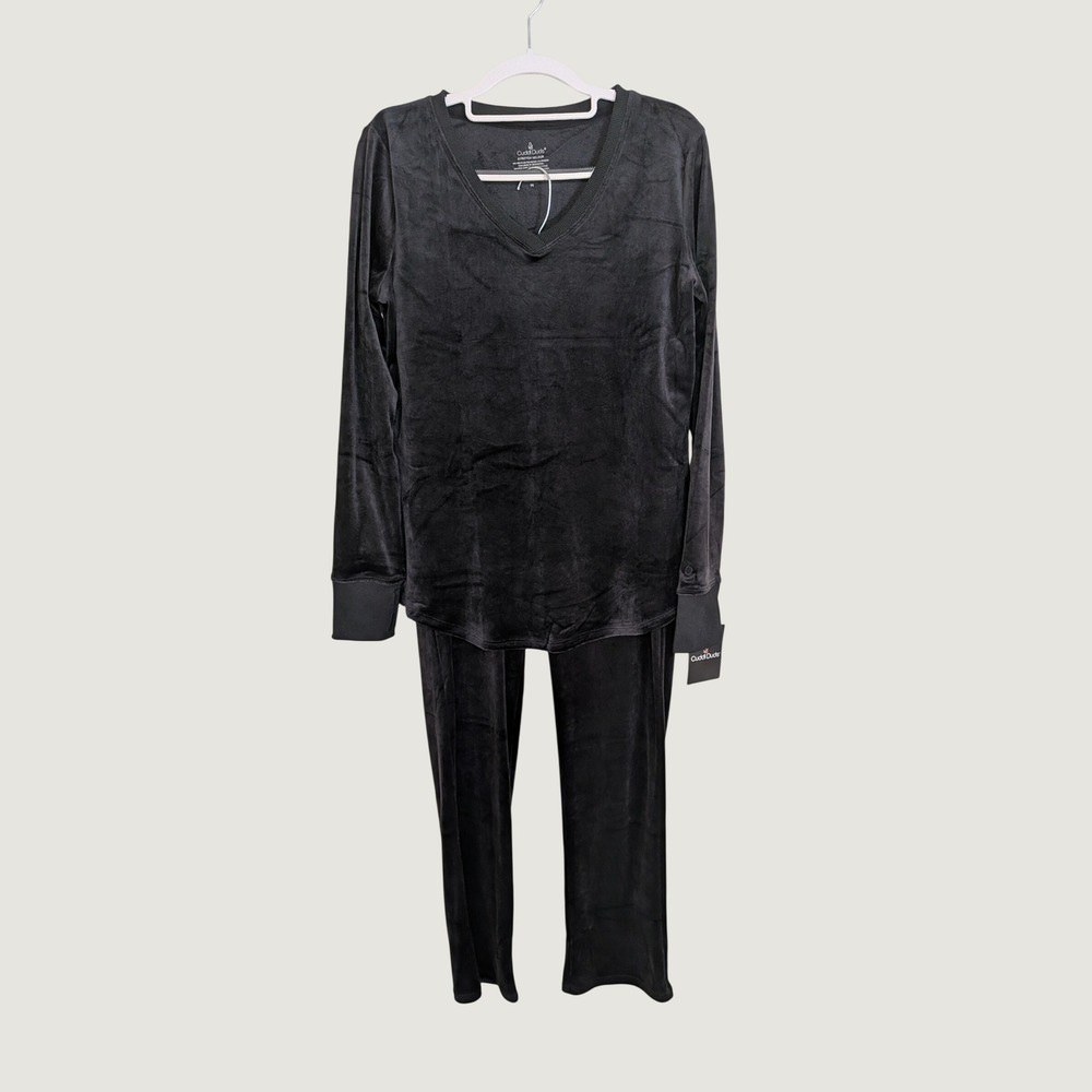 NWT Cuddl Duds Black Long Sleeve Stretch Velour 2 Piece Lounge Set Size Medium